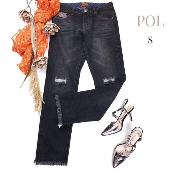 POL Denim - POL Black Charcoal Distressed Fringed Denim Jeans Size S